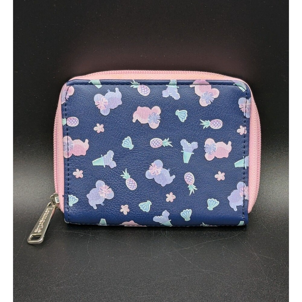 Disney Aulani Resort Loungefly Zip Around Minnie Mouse Blue and Pink Wallet EUC